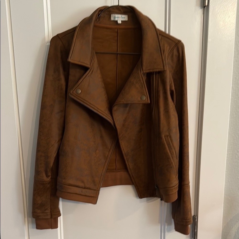 Grace & Lace Brown Feax Leather Moto Jacket Timeless Style